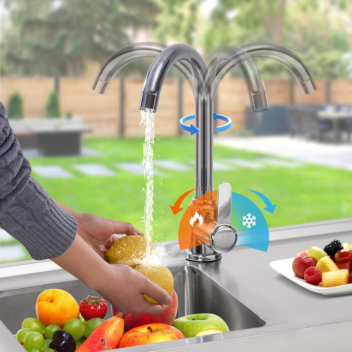 Grifo de agua fría y caliente con cuello de cisne giratorio 360 grados