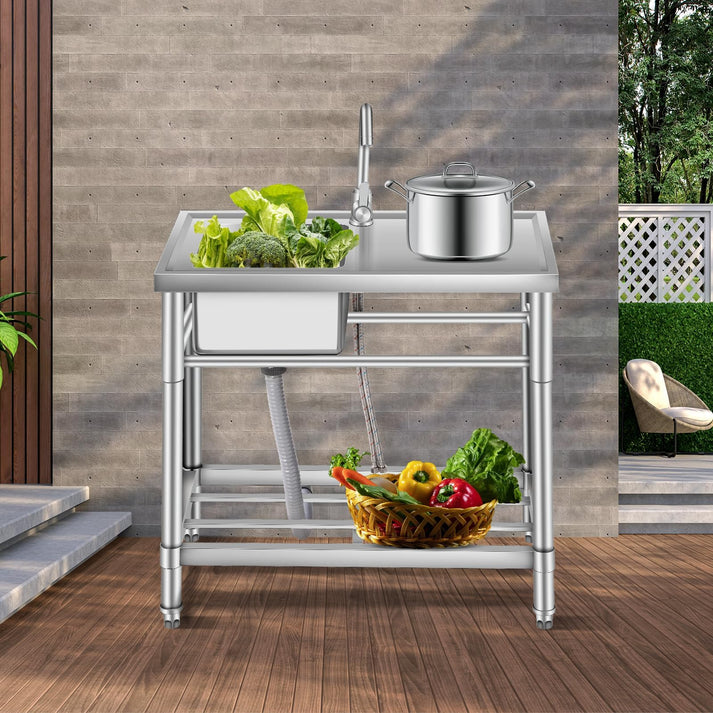 Fregadero grande de una cubeta con estante de almacenamiento inferior